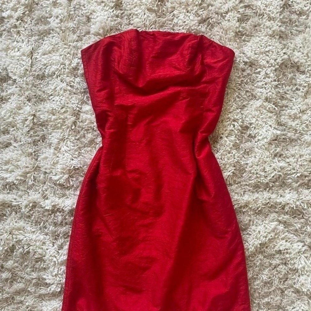 Vintage 80s / 90s Cherry Red Strapless Silk Cocktail Dress - Betty Boop! - Picture 5 of 6